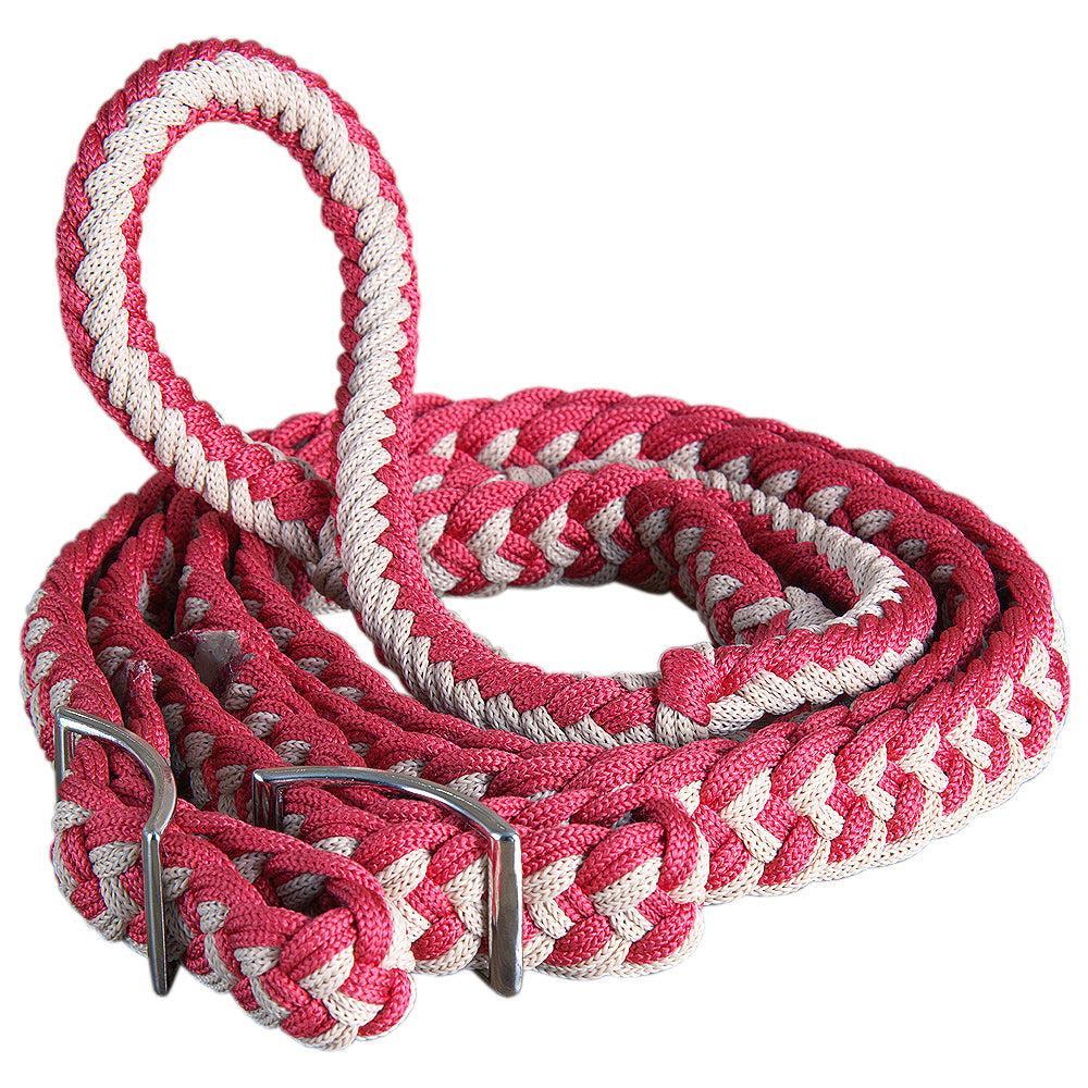 Hilason Braided Poly Barrel Racing Contest Flat Reins 1" X  8Ft Tan Black