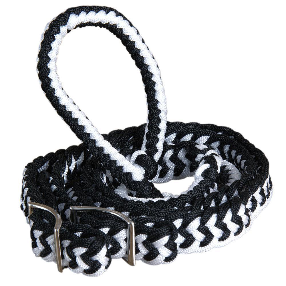 Hilason Braided Poly Barrel Racing Contest Flat Reins 1" X  8Ft Tan Black