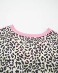 Leopard Contrast V-Neck Short Sleeve Top