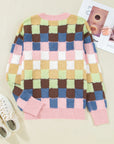 Checker Textured Knit Button Front Cardigan Sweater