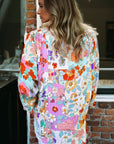 Floral Patchwork Frilled Neck Long Sleeve Shirt