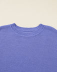 Plus Size Stripe Trim Colorblock Drop Shoulder Sweater