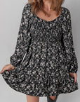 Floral Long Sleeve Frill Square Neck Dress