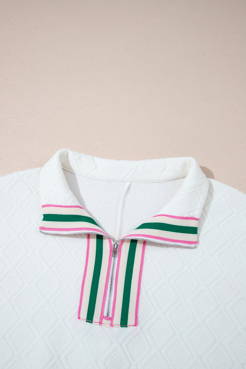 Contrast Stripe Textured Short Sleeve Blouse
