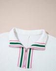 Contrast Stripe Textured Short Sleeve Blouse