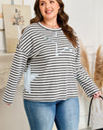Plus Size Stripe Star Stitch Long Sleeve Top