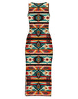 Baha Ranch Santa Fe Sleeveless Bodycon Side Slit Western Maxi Long Dress