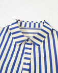 Stripe Buttoned Collar Side Pockets Mini Dress