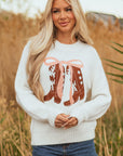 Amanda Embroidered Bow Boots Sweater