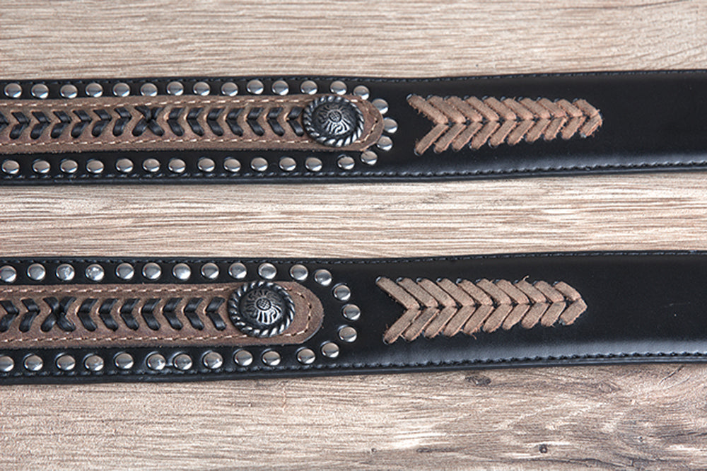 44" G Bar D 1.5" Black Leather Strap Mens Cowboy Belt W/ Silver Concho