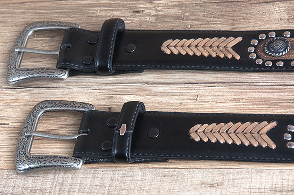 44" G Bar D 1.5" Black Leather Strap Mens Cowboy Belt W/ Silver Concho