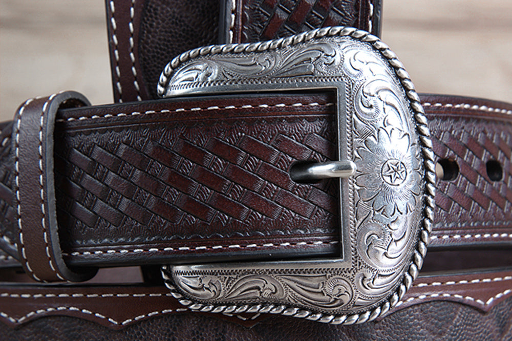 32" Roper Western 1.5" Elephant Print Basketweave Ends Mens Cowboy Belt Brown