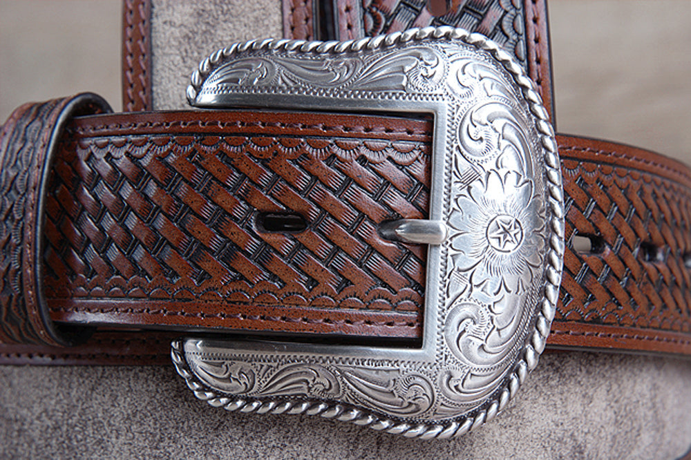 32" Roper Western 1.5" Dude Taupe Leather Basketweave Ends Mens Cowboy Belt