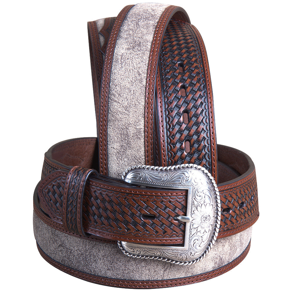 44" Roper Western 1.5" Dude Taupe Leather Basketweave Ends Mens Cowboy Belt