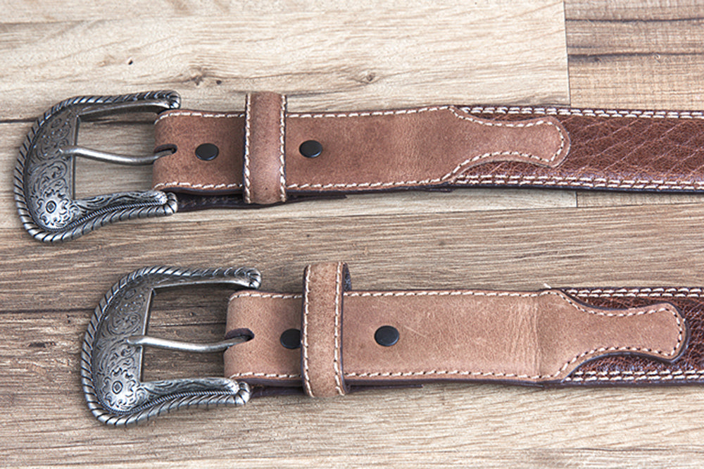44" G Bar D Wide Crazy Horse Leather Tabs Mens Cowboy Belt Silver Buckle Brown