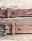 46" G Bar D Wide Crazy Horse Leather Tabs Mens Cowboy Belt Silver Buckle Brown