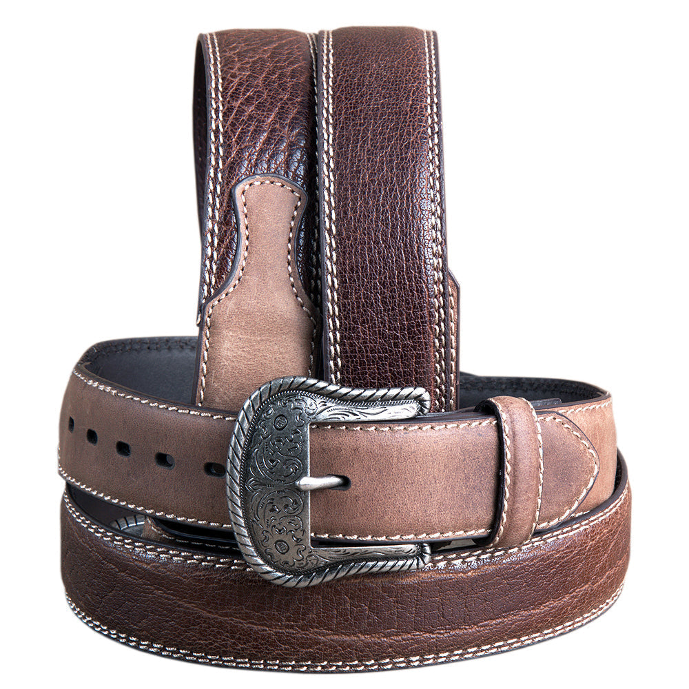 44" G Bar D Wide Crazy Horse Leather Tabs Mens Cowboy Belt Silver Buckle Brown