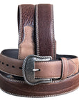 44" G Bar D Wide Crazy Horse Leather Tabs Mens Cowboy Belt Silver Buckle Brown