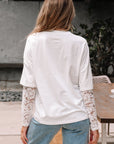 Lace Insert Long Sleeve Drop Shoulder Tee