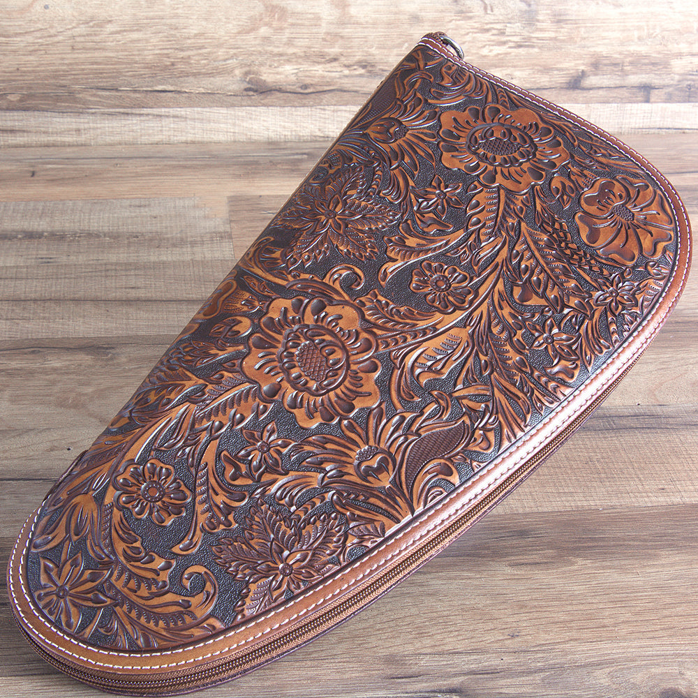 M&amp;F Western Safe Gun Case Large Nocona Floral Tooled Embossed Leather Tan