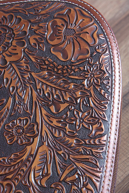 M&amp;F Western Safe Gun Case Large Nocona Floral Tooled Embossed Leather Tan