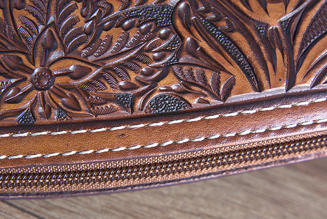 M&amp;F Western Safe Gun Case Large Nocona Floral Tooled Embossed Leather Tan