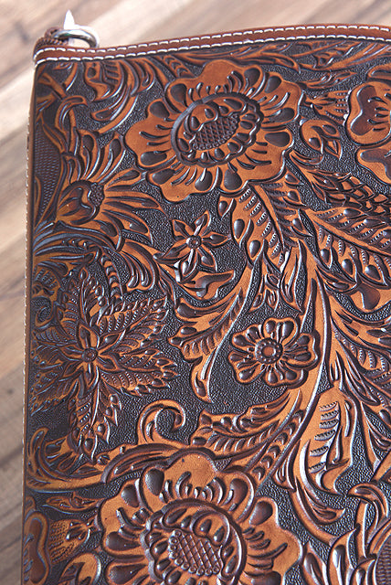 M&amp;F Western Safe Gun Case Large Nocona Floral Tooled Embossed Leather Tan