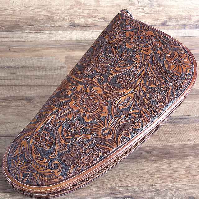 M&amp;F Western Safe Gun Case Large Nocona Floral Tooled Embossed Leather Tan