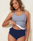 Colorblock Tankini Top & High Waist Bikini Set