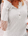 Lace Sheer Long Sleeve Henley Top
