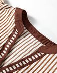 Stripe Double Ruffle Short Sleeve V-Neck Blouse
