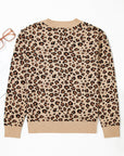 Leopard Contrast Trim Dolman Sleeve Sweater