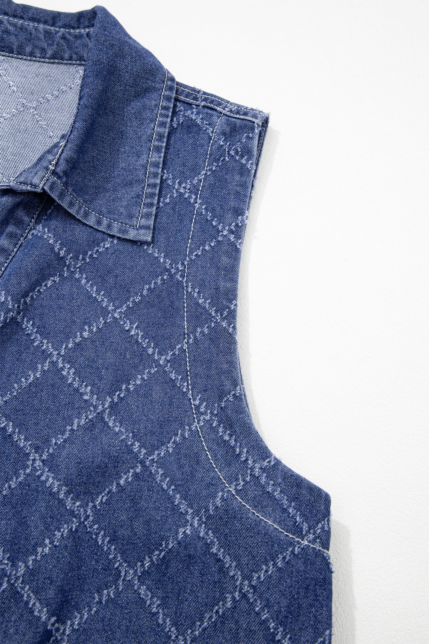 Denim Textured Collared V-Neck Sleeveless Mini Dress