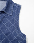 Denim Textured Collared V-Neck Sleeveless Mini Dress