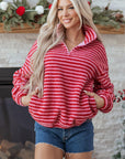Stripe Fleece Quarter Zip Oversize Sweatshirt