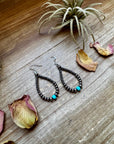 Smaller Sterling saucer Silver Pearls earrings teardrop - With Turquoise