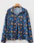 Floral Patchwork Long Sleeve Collared V-Neck Blouse