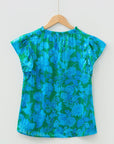 Floral Ruffle Sleeve Keyhole Back Blouse