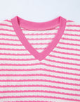 Stripe Textured Knit V-Neck Short Sleeve Top