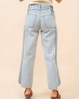 63004P - Crop Baggy Wide Leg Dad Jeans: LIGHT WASH