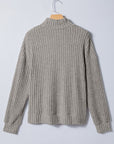 Solid Ribbed Knit Mock Neck Pullover Top