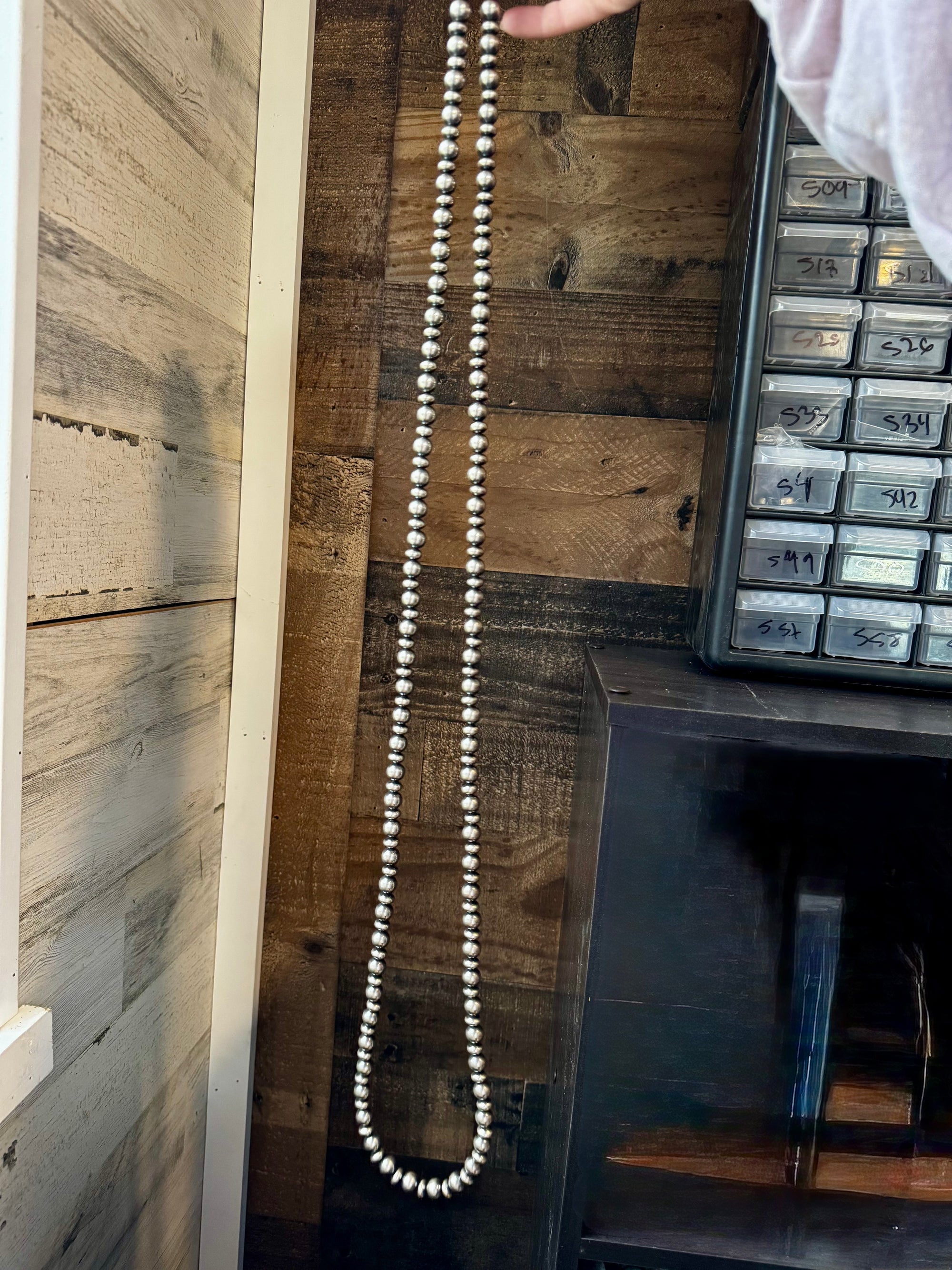 54 inch Necklace - 10 mm &amp; 10 mm saucer Sterling Silver Pearls