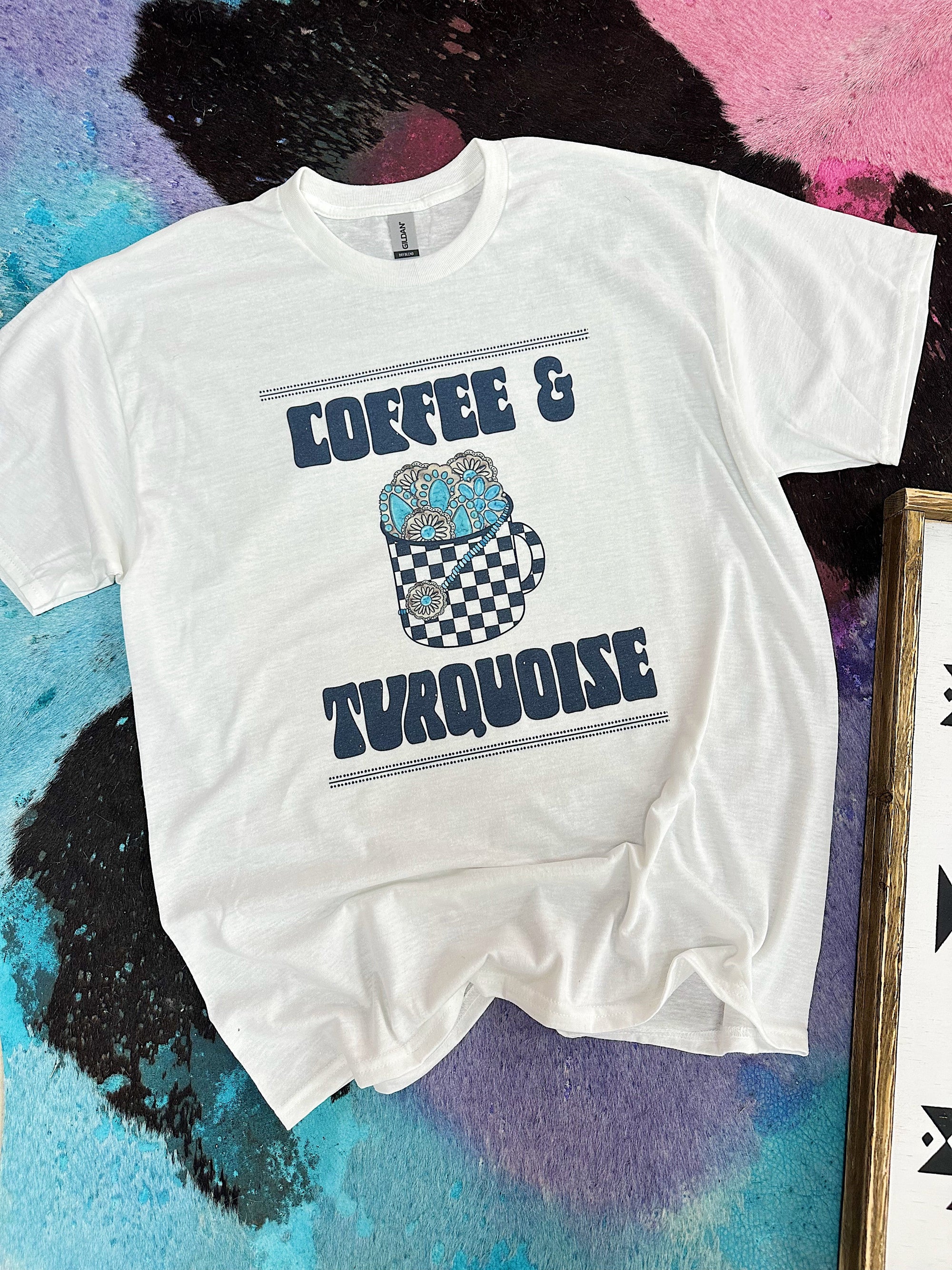 Coffee &amp; Turquoise TEE or CREWNECK