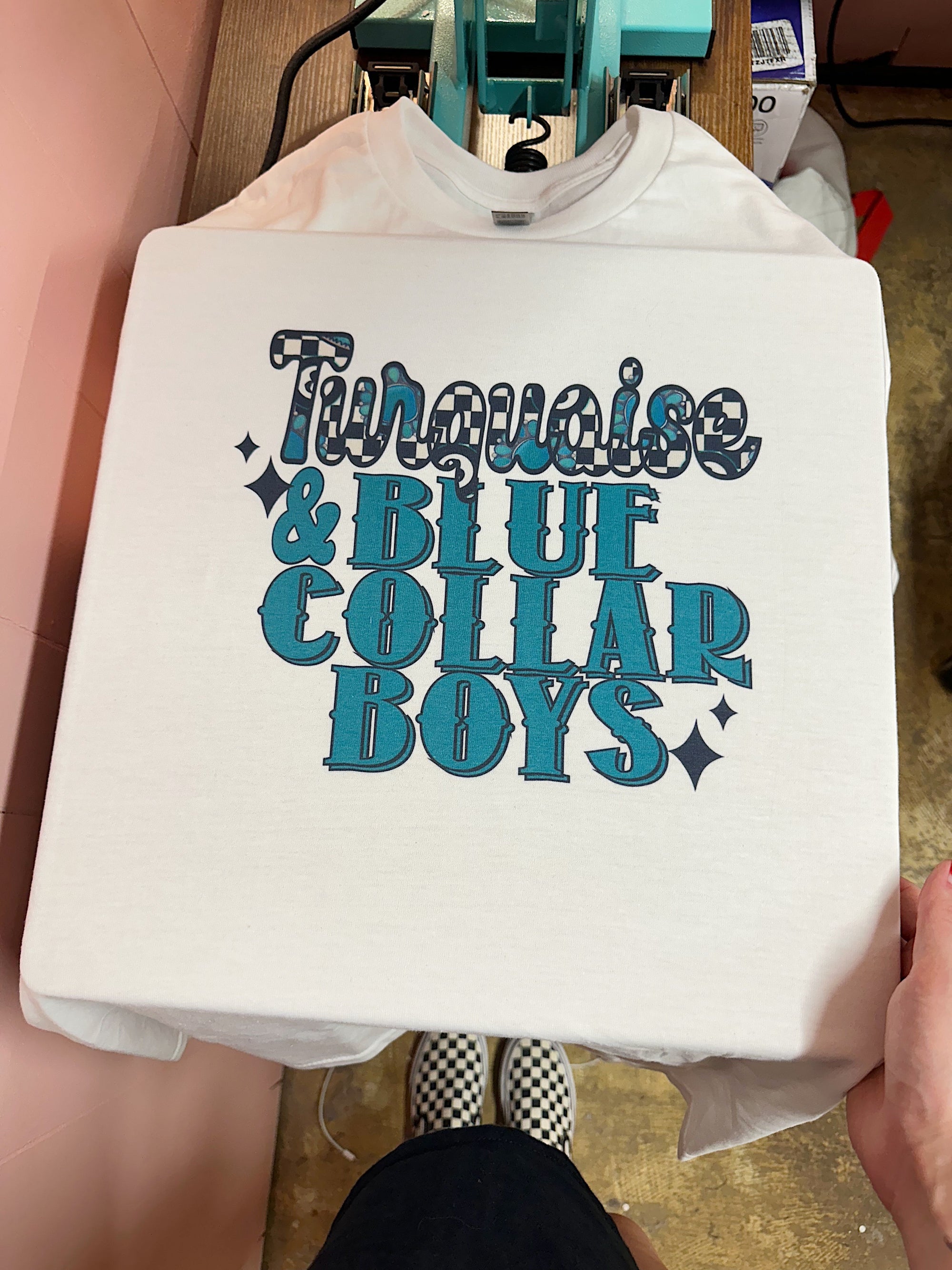 Turquoise &amp; Blue Collar TEE or CREWNECK