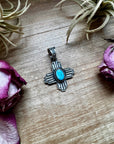 Zia Symbol Pendant with Golden Hill Turquoise – Sterling Silver – Native Made by KB