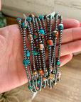 Kids necklace - 13” Turquoise & Spiny Oyster Necklace – 3–4mm Sterling Silver Pearls
