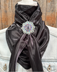 35X35" Solid Black Wild Rag / Scarf WRS4 - Crystal Concho Wild Rag Slides - Assorted
