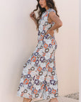 Floral Buttoned Sleeveless Wide Leg Jumpsuit