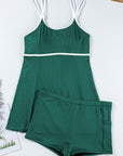 Plus Size Ribbed Contrast Trim Tankini Swimsuit Set