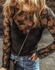 Lace Mesh Crochet Long Sleeve Blouse